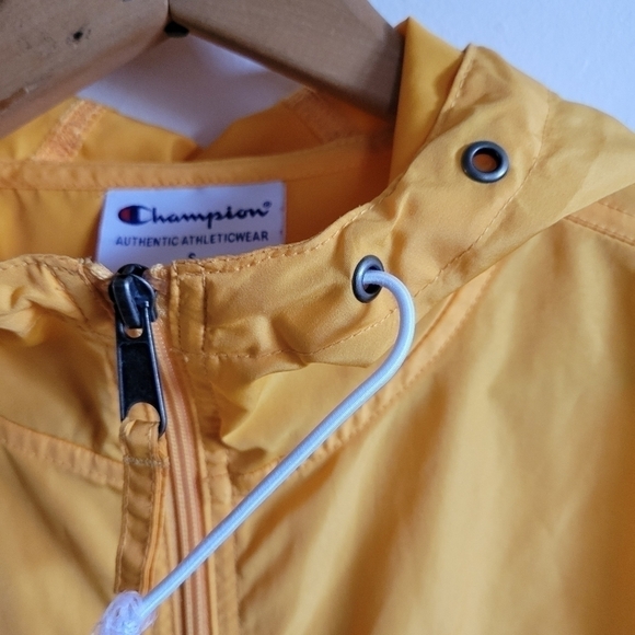 CHAMPION Wind Breaker Jacket Pockets Hood Yellow Small - Picture 6 of 14
